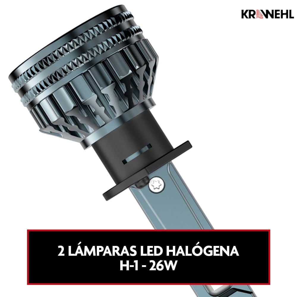 KRAWEHL - 2 Bombillas H1 LED, Luz Blanca, 12V-24V, Iluminación 360º, 4.400 Lumens, Compatible con Sistema Original Halógeno y Canbus, Bombilla para Coche, Camión o Moto, Luces de Cruce y Carretera