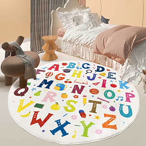 Ustide Colorful Abc Rug Round 4Ft, Soft Alphabet Educational Rug Letters Circle Rug For Kids Room Washable Foldable Carpet For Bedroom Playroom Nursery Decor #TOP2