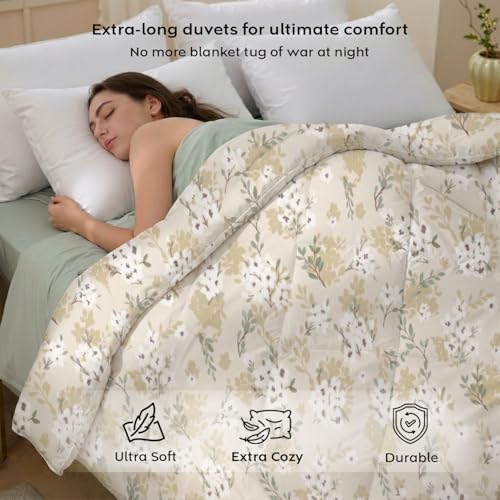 Image of AYKA Reversible AC Comforter 150 GSM Microfiber Summer Blanket Single Bed (60x90 Inches) | Floral Design Cooling Quilt for AC Room | Soft Breathable Duvet Cream & Beige