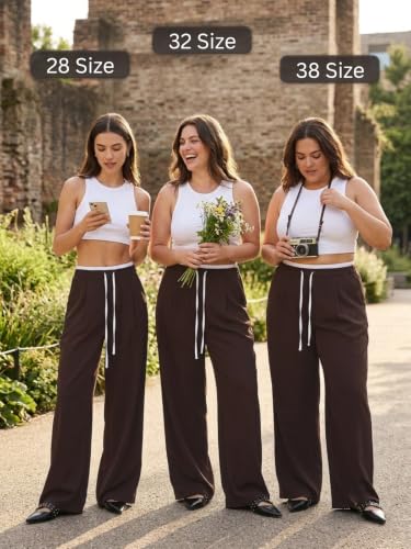 Image of Leriya Fashion Women High Waist Wide Leg Trousers | Summer Stretch Poly Lycra Palazzo Pants | Casual, Office & College Outfits | Flared Korean Style | Available in Sizes 28 to 38