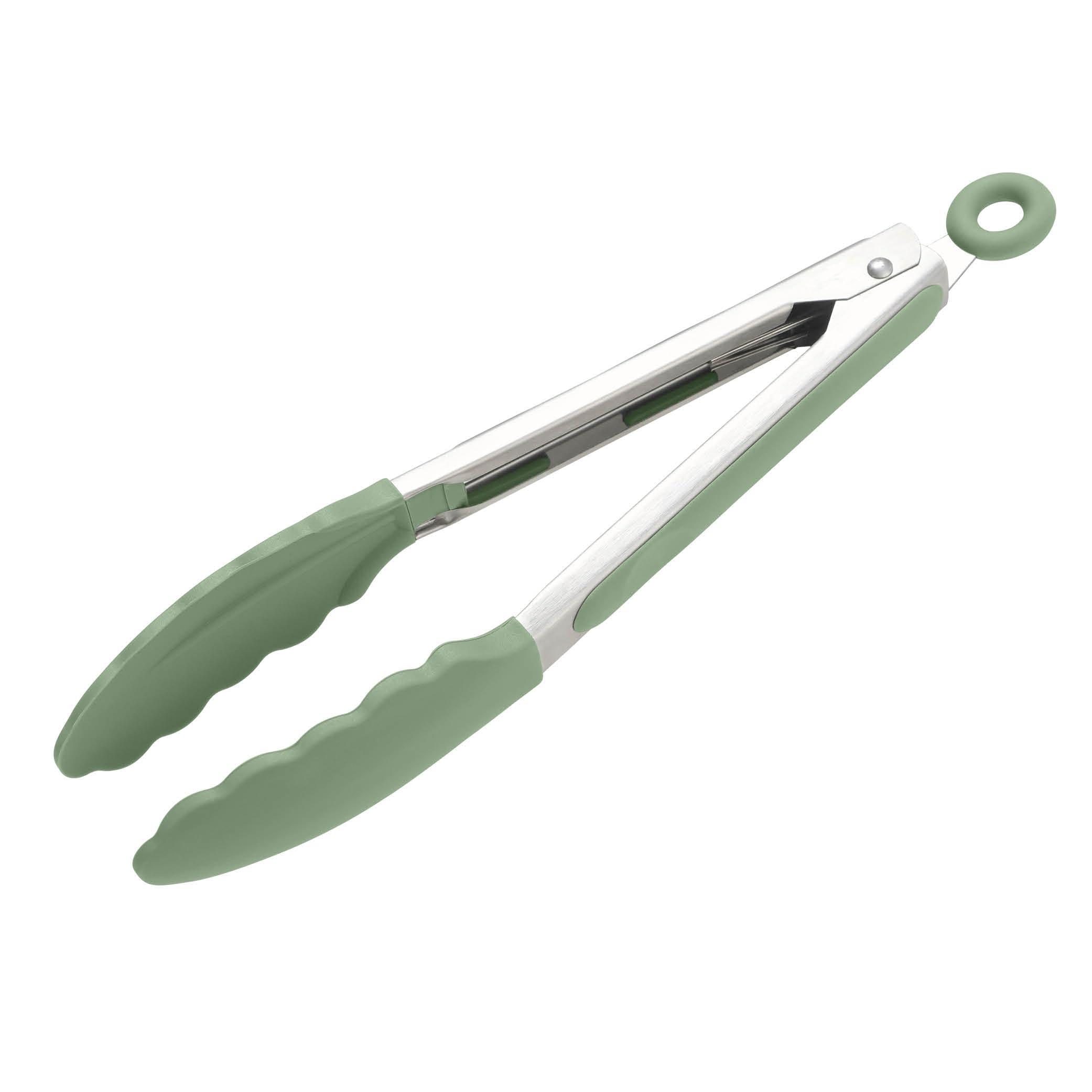 Wiltshire Silicone Kitchen Tongs 23cm, Cooking & Serving Tongs, Salad & BBQ Tongs, Stainless Steel, Heat-Resistant Utensil, Non-Stick, Non-Scratch Tip, Moss, 27x3.5x3.7cm
