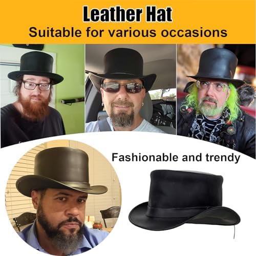 Genuine Leather Top Hat Fashion Gentleman Hat Black Deadman Top