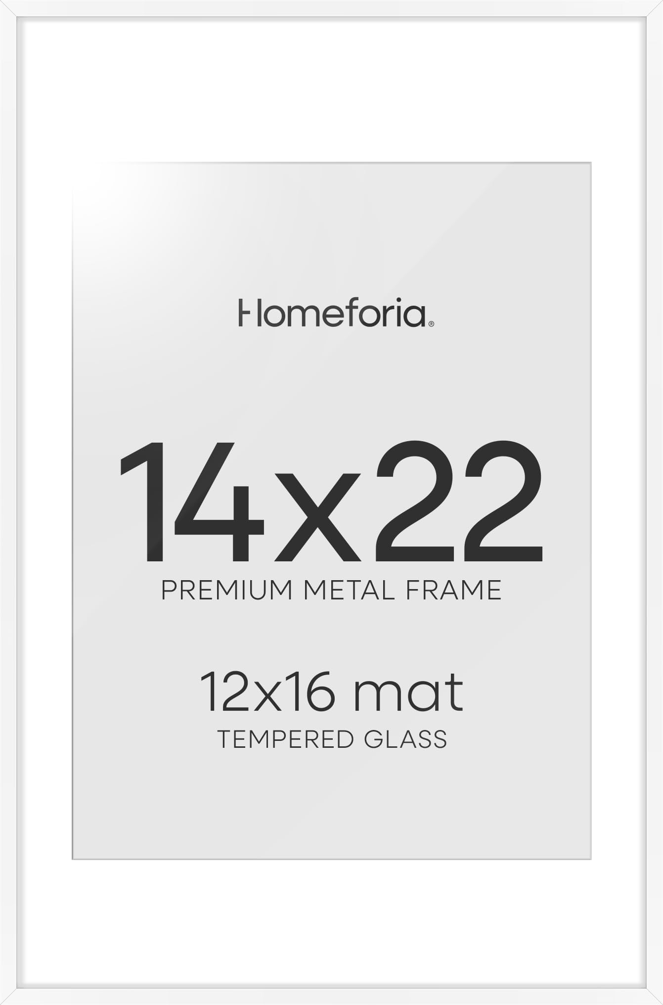 Homeforia 14x22 White Picture Frame, High-End Metal, 12x16 Mat, Glass | High End Aluminum, Tempered Glass, Acid-Free 12x16 Removable Mat, 14x22 in Edge-to-Edge Display 22x14, Wall Kit, Set Of 1