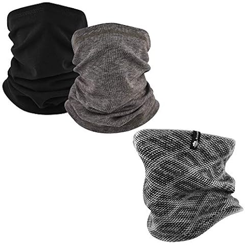 EXski Winter Neck Warmer Bundle | Thick Fleece Neck Gaiter with Drawstring (Grey) Cover