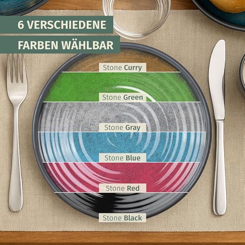 Camping Tafelgeschirr aus Melamin für 4 Personen 12-teilig | spülmaschinenfest | Picknick Geschirrset | Geschirr Campinggeschirr I Stone Red Design