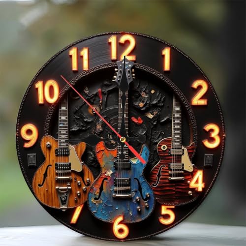 Reloj de pared guitarra vintage madera 10 pulgadas miniatura 1