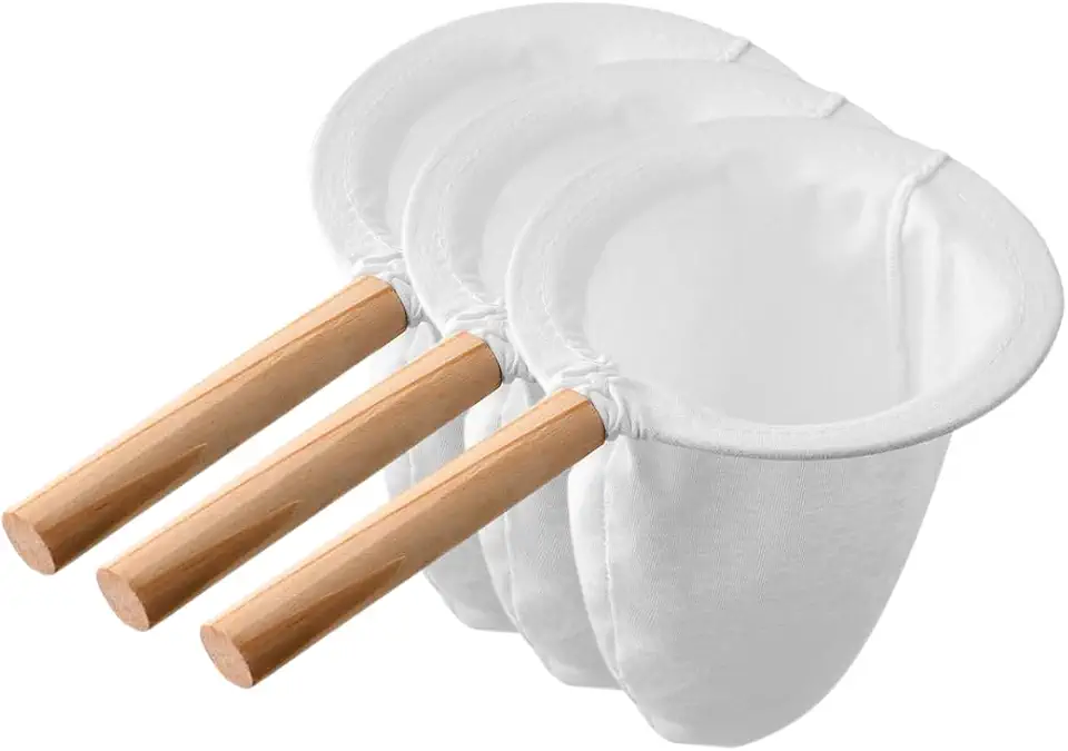 Kit 3 Filtro Coador De Pano Cabo de Madeira Tamanho M Para Café Chá