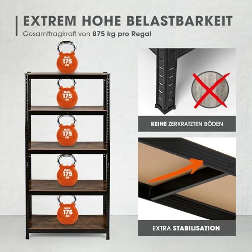 EASYmaxx Standregal Industrie Design, 180x90x40 cm | Bücherregal mit 875 kg Traglast | Lagerregal - 175 kg/Ebene | stylishes Regal - 5 verstellbare Ablagen für mehr Ordnung in Wohnzimmer, Küche, Büro