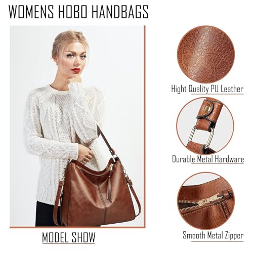 Hobo Bags for Women Handbags Purse Ladies Boho Shoulder Bag Large Crossbody Purses Designer Vegan Leather Brown with Wallet - Image 5