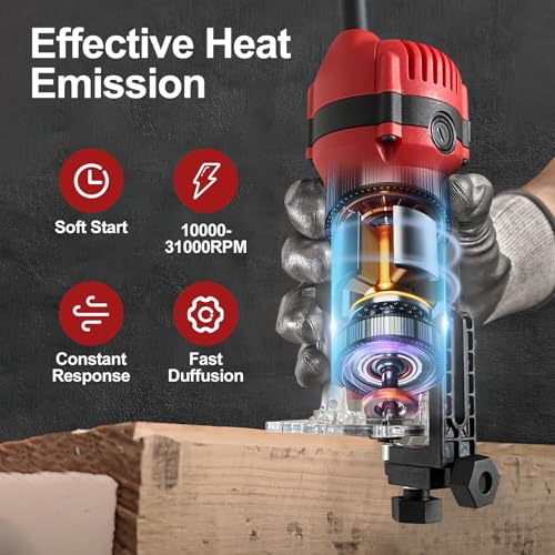 LiunxDromic Router Tool 800W Wood router for Woodworking Tools Compat Router Tool Plunge Router Trim Router Router Tool with 12pcs 1/4" Router Bits 31000r/Min 110V,Tool Box (LiunxDromic-US5) - Image 2