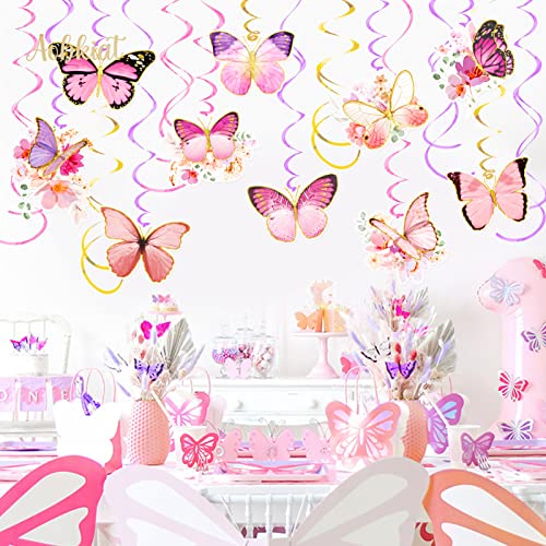 Aobkiat Butterfly Baby Girl Birthday Decorations,30-Pieces Hanging Swirls Streamers Decorations With Real Glitter For Baby Shower,Wedding,Room Wall Decor,Spring Summer Garden Party #TOP5