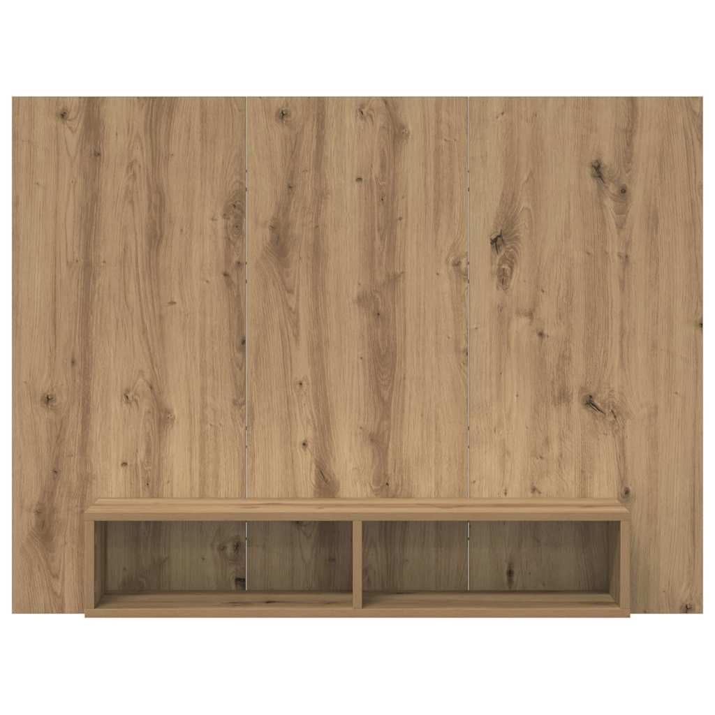 Mobile TV con ripiani e pannello posteriore in legno rovere Artisan, set montato a parete 120 x 23,5 x 90 cm con ripiani 5 x 90 cm per soggiorno