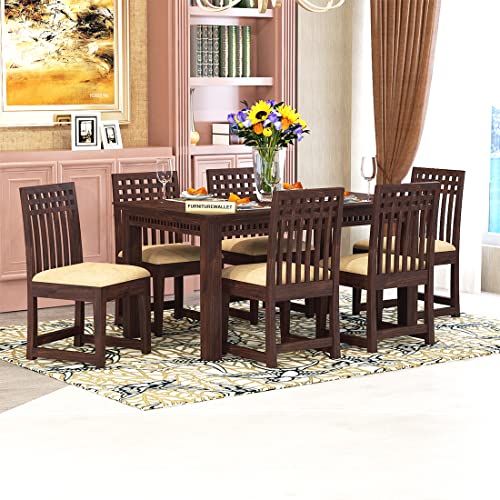 Image of Solid Sheesham Wood 6 Seater Dining Table Set with Cushioned Chairs for Dining Room | Living Room | Home & Office | Hotels Restaurant & Cafe (6 Seater, C-Walnut)