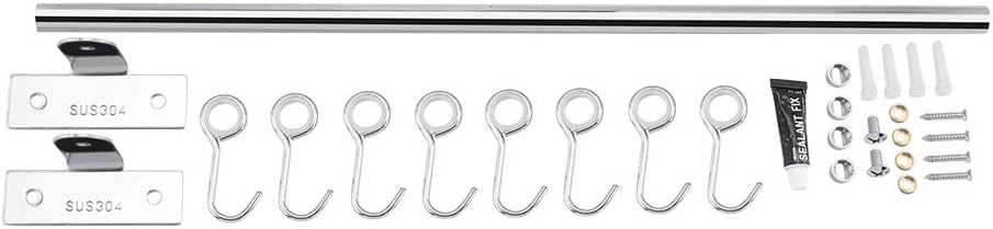 Wall Mounted Stainless Steel Storage Rack, Hanging Hook Organizer for Kitchen Bathroom, 8 Hooks or 6 Hooks Optional, Durable Metal Shelf for Towels Utensils Toiletries, Easy to Cle (50cm 8 hooks)