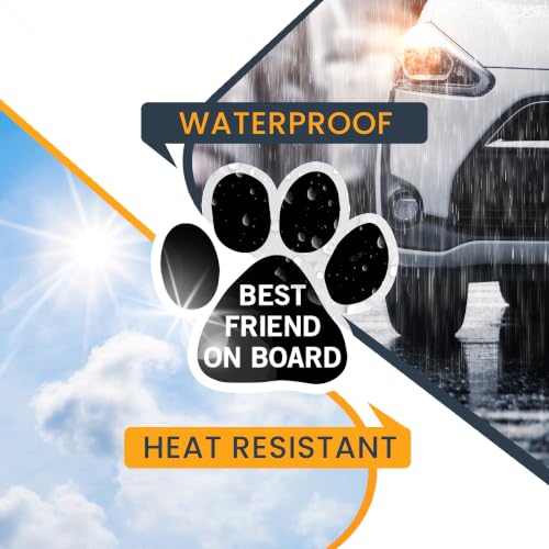 Image of Best Friend on Board Pawprint Car Magnet 5 Inch 2 Pack, Dog Lover Gift | Heavy duty magnetic decal for car, truck, SUV or fridge, full color UV printed