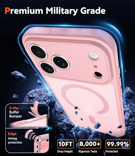 Image of FNTCASE for iPhone 17 Pro-Max Case: Matte Magnetic Phone Cases with Screen Protector Compatible with Magsafe Slim Anti Yellowing Rugged Shockproof Protective Translucent Cell Phone Cover (C-Pink)
