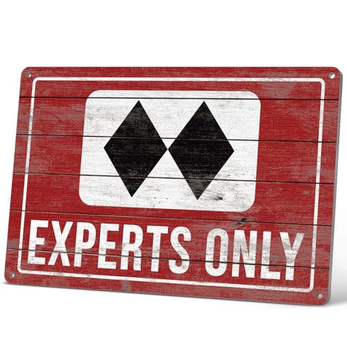 HYBLOM Vintage Expert Only Double Black Diamond Ski Warning Sign - Ski Lodge Cabin Decor Winter Party Decorations and Skier Gifts Metal Tin Sign 12x8 Inch