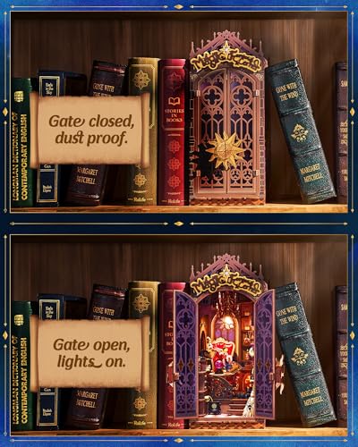 Image of Rolife Book Nook Kit Wizard House Snap-Fit 3D Wooden Puzzles for Adults | 10 inch diy miniature house kit collectible halloween diorama building kit booknook bookshelf decor craft gift for men women