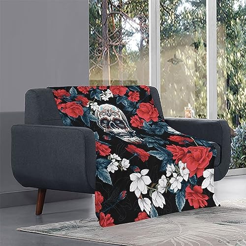 xixirimido Red Rose Skull Blanket Fleece Throws for Women Men All Seasonal Blankets Soft Cozy Plush Warm Winter Blankets for Office Picnic Sofa - Image 2