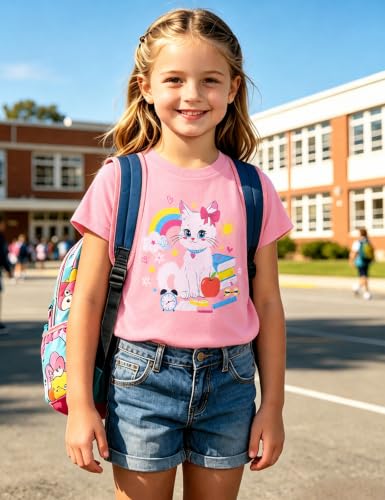 Image of Toddler Girls Clothes T-Shirt Short Sleeve Graphic Tee Cartoon Dinosaur 2-6T Girl Shirt Summer