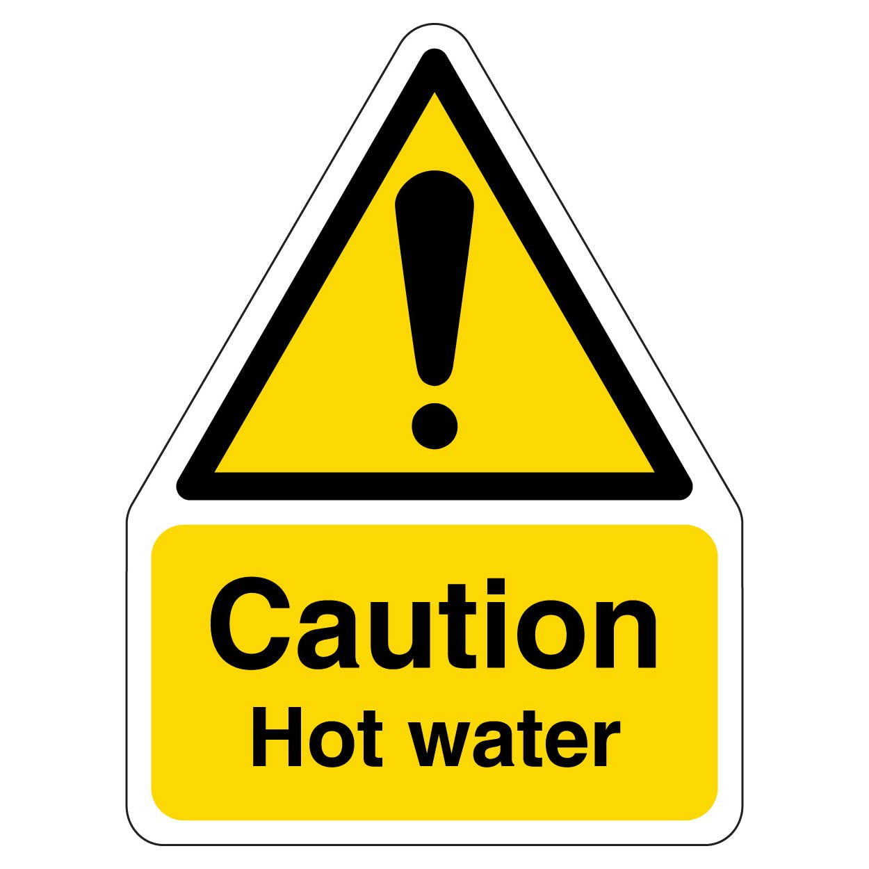 V Safety Shaped Safety Sign - Caution Hot Water - 200X300-1MM Rigid Plastic
