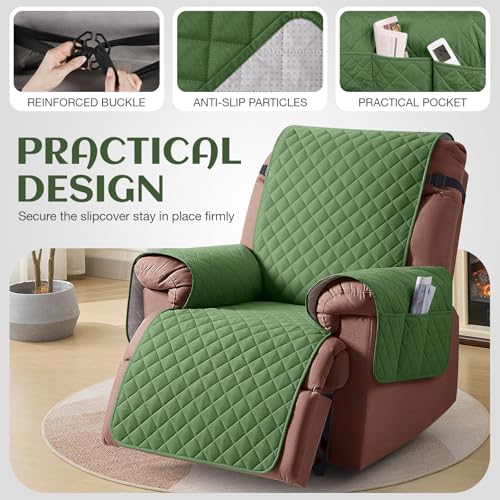 Image of KinCam 100% Waterproof Recliner Chair Cover, Reclining Couch Covers for Pets, Dogs, Recliner Couch Slipcover Furniture Protector with Elastic Straps for Kids(23.6 inch, Vine Green)
