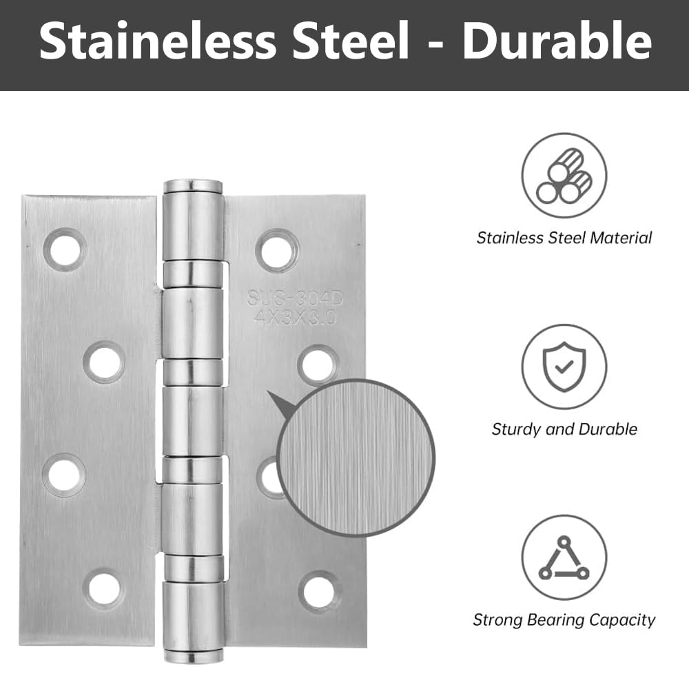 Confezione da 6 cerniere quadrate per porta interna in acciaio inox, 10,2 x 7,6 cm, cerniere per porte interne, cerniere per finestre, cerniere per porte esterne con viti