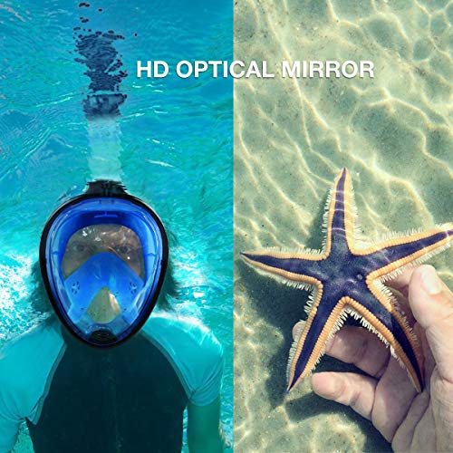 MOSFiATA Snorkel Mask, 180° Panoramic View Full Face Diving Mask Anti-Fog Anti-Leak Safety Diving with Detachable Action Camera Mount for Adults and Youth - Thumbnail 5
