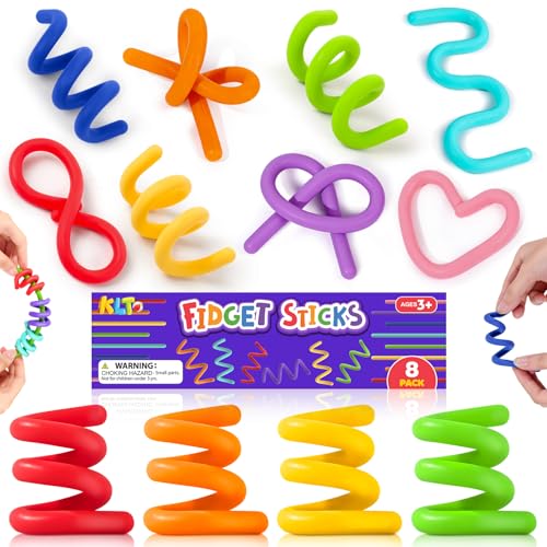 Sensory Toys Fidget Sticks for Kids: 8 Pack Creative Silicone Fidget Sticks - Sensory Toys for Autism ADHD Stress Relief - Quiet Desk Fidgets for Classroom Prizes - Calm Down Travel Airplane Toys