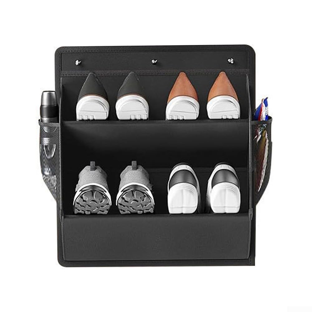 1 Pack RV Shoe Cabinet - Wall Mount Shoe Rack with Tape Door, Large Deep Pockets for Narrow Spaces, Oxford Cloth Storage Solution for Campers (Black)