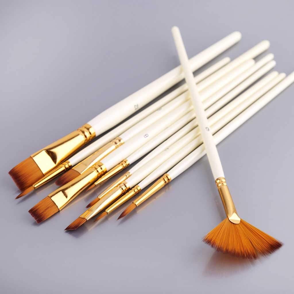 Juego de 10 Pinceles de Acuarela con Mango de Madera y cerdas de Nailon para Pintura al óleo y acrílica (DIY).