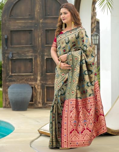 Image of SIRIL Women's Banarasi Weaving Soft Silk Saree With Unstitched Blouse Piece(4791S141 Green)