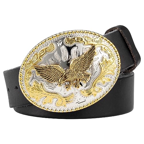 Men Belts, Cowboy Western Gold Eagle Belts for Men, Soaring Eagle Animal Pattern Buckle,Black,105CM/41.3''