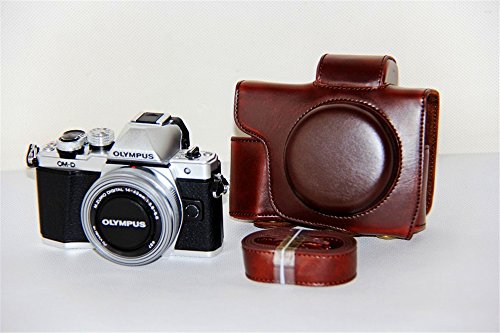 E-M10 Mark II Funda, Zakao Funda protectora de piel sintética para cámara con diseño de trípode compatible con Olympus OM-D E-M10 EM10 Mark II con lente EZZ42 mm con correa de hombro para el cuello