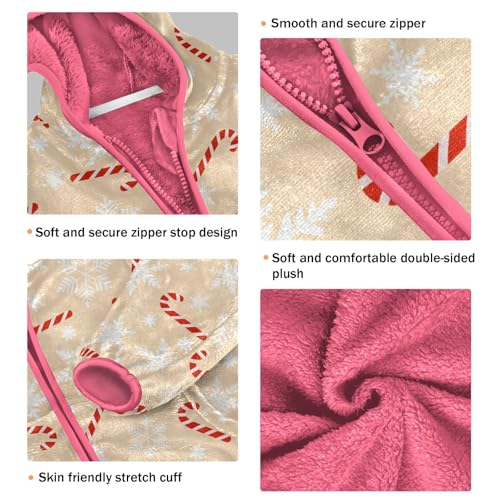 Christmas Cane Candy Toddler Fleece Jacket Baby Girls Hooded Zipper Long Sleeve Thick Warm Outerwear 3-10 Years3