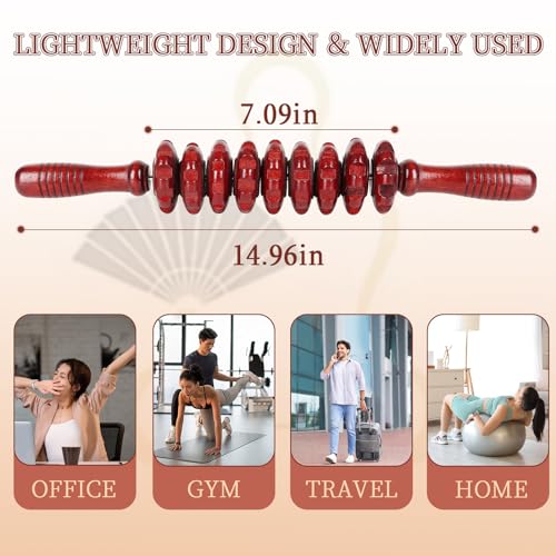 Image of Liitrton Wooden Fascia Manual Massage Roller Trigger Points for Release Sore Muscle Jets in Cellulite (Red)