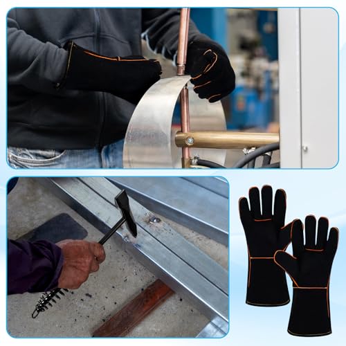 Kingdder 9 Pcs Welding Slag Removal Tools and Accessories Kit Set Include Welding Chipping Hammer Hat Insulated Protective Sleeve Gloves Wire Brush and Stainless Steel Metal Sheet Thickness Gauges - Image 5