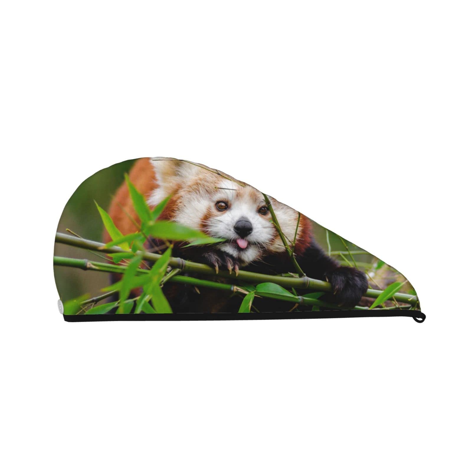 Ankepwj Women's Red Little Panda Dry Hair Cap Absorbent Hair Turban Coral Velvet Bath Shower Cap Fast Drying Towels For