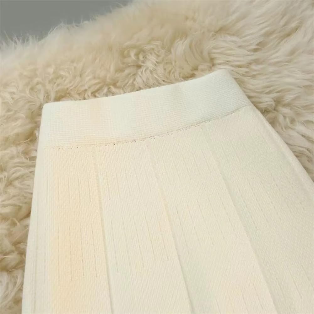 Gonna lunga da donna in maglia a vita alta con pieghe, invernale, pesante