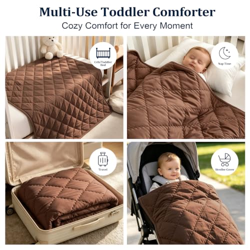 Image of BEDSUM Toddler Quilt 39x47, Microfiber Baby Quilt for Crib, Brown | Lightweight Toddler Blanket for Boys Girls Nursery, Machine Washable All Season Kid Quilt, Tummy Time Blanket, Stroller Quilt
