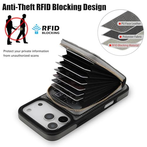 Pochette iPhone 17 Pro 2 en 1 magnétique avec compartiment zippé - 5
