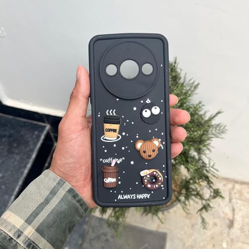Image of Pikkme Back Cover for Redmi A3 (2024) / Redmi A3x / Poco C61 | Cute Fun Cartoon 3D Bear Silicone Full Body Protection Bumper Cover (Black)