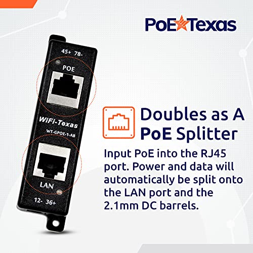 Poe Texas PoE Injector - Single Port 4 Pair PoE+ Injector/Splitter - Power Over Ethernet Passive PoE Adapter for 802.3af / PoE+ / PoE++ 10/100/1000 Gigabit Data - Mode A/B Wall Mount Plug & Play