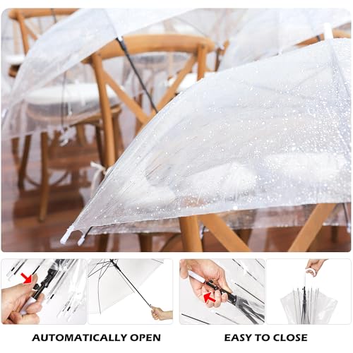 Nisorpa 10 Pcs Clear Umbrellas for Wedding, 37in White Transparent Dome See Through Umbrella With Semi-automatic Handle for Women, Men, Bride, Bridesmaid Party - Image 3