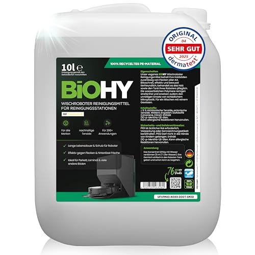BiOHY Rengöringsmedel för robotmoppars stationer (10 x 1 liter), förlänger livslängden på din moppstation, skummar inte mycket, koncentrat för golvstädning