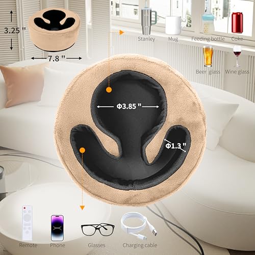 Couch Cup Holder Pillow, Sofa and Bed Organizer Caddy for Drinks, Remotes, Phones (Beige) - Thumbnail 4