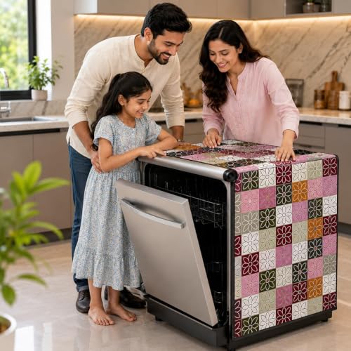 Image of Dishwasher Cover for 12 to 15 Place Setting | Water-Resistant Dustproof Zip Cover | Universal Fit Compatible with Bosch, LG, IFB, Hafele, Faber & More | 63 x 63 x 88 cm | Design 13