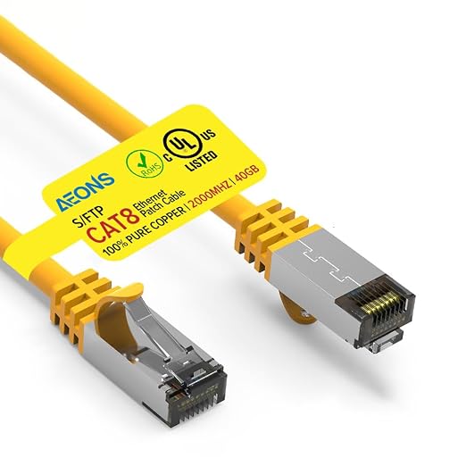 Cable Ethernet Cat 8 AEONS 2 ft RJ45 amarillo miniatura 1