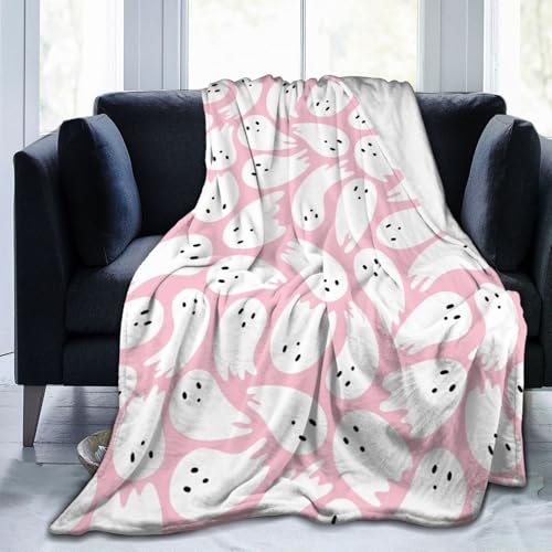 PDDCWAY Pink Halloween Blanket 40x50 Cartoon Ghost Fleece Throw Blanket for Bed Sofa Couch Kids Kawaii Cute Plush Blanket Pink Fuzzy Blankets Bedroom Flannal Blankets