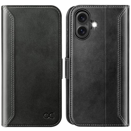 OCASE for iPhone 16 Case, PU Leather Wallet, Magnetic Flip Folio Cover with RFID Blocking, Card Holders, Shockproof TPU